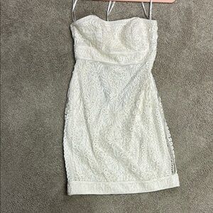 Sue Wong White Pearl and Embroidered Strapless Mini Dress
